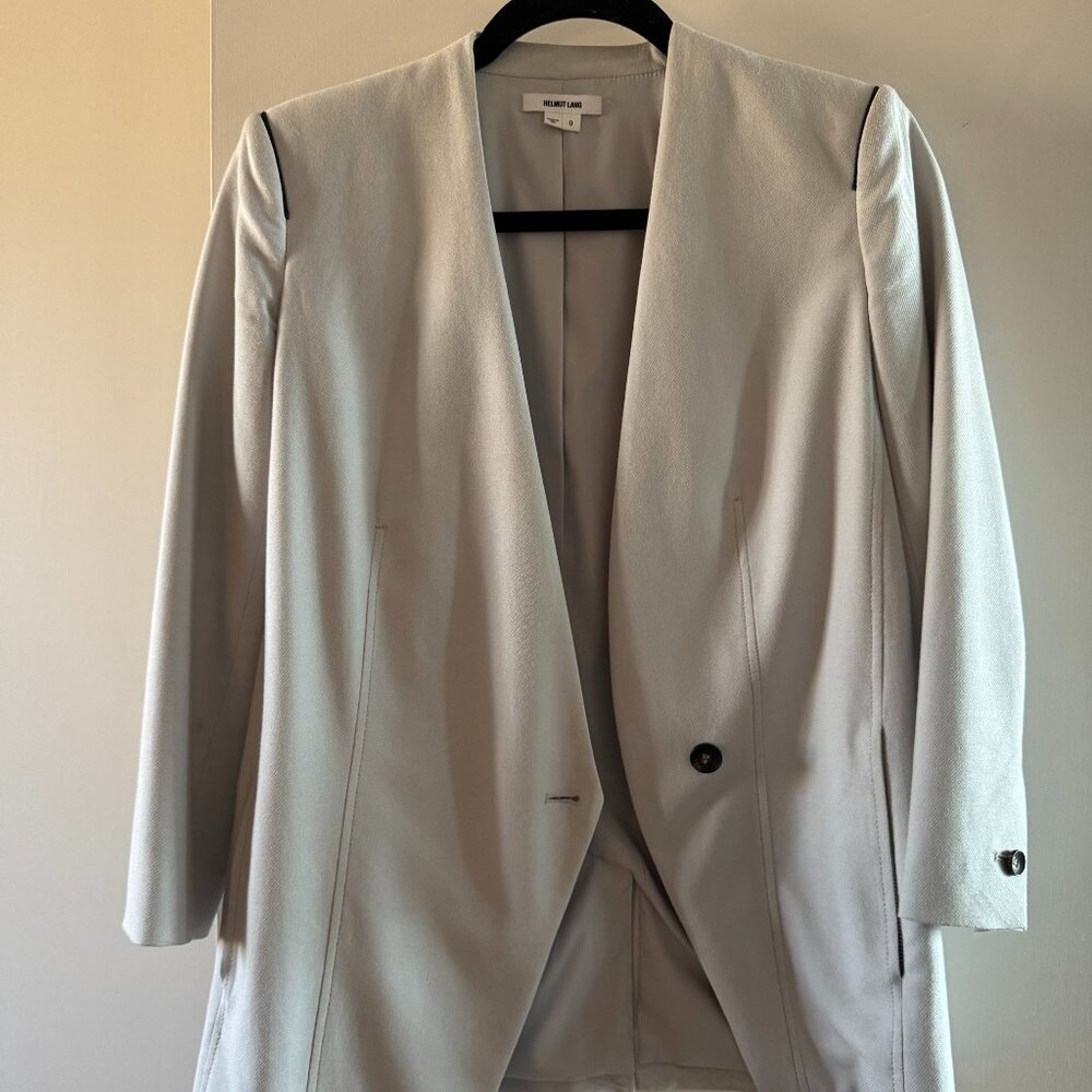 Auth HELMUT LANG Light Gray Viscose Single Button Asymmetrical Blazer Size 0